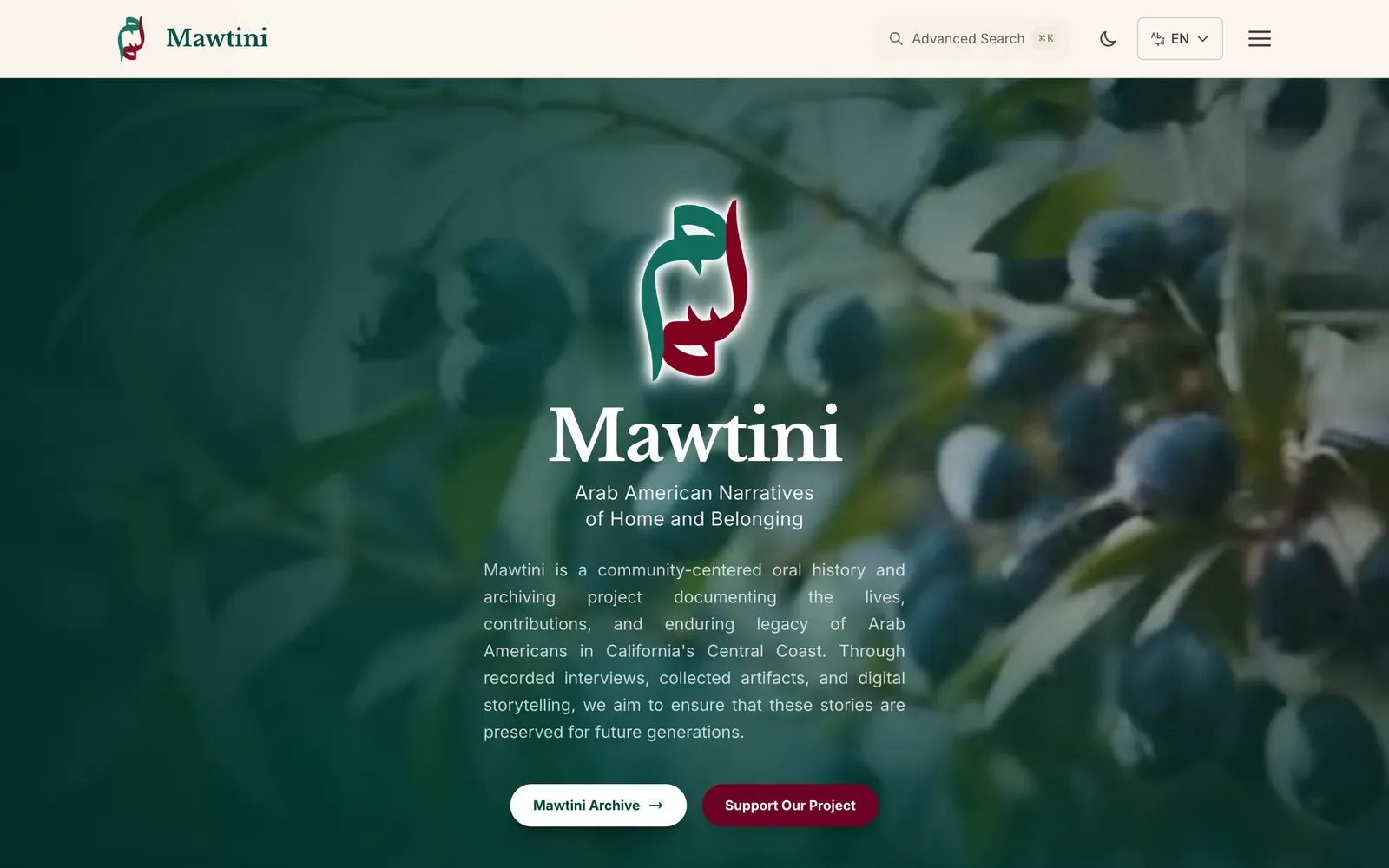 Mawtini's home page in English