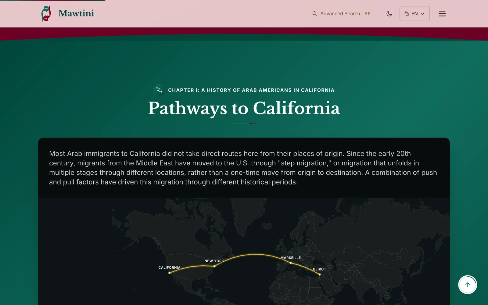 Pathways to California, a map of migration routes